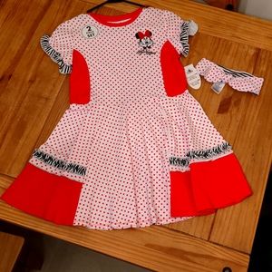 NWT Disney Parks Red Polka Dot Youth Minnie Dress/ Headband Set, Youth XL(14)